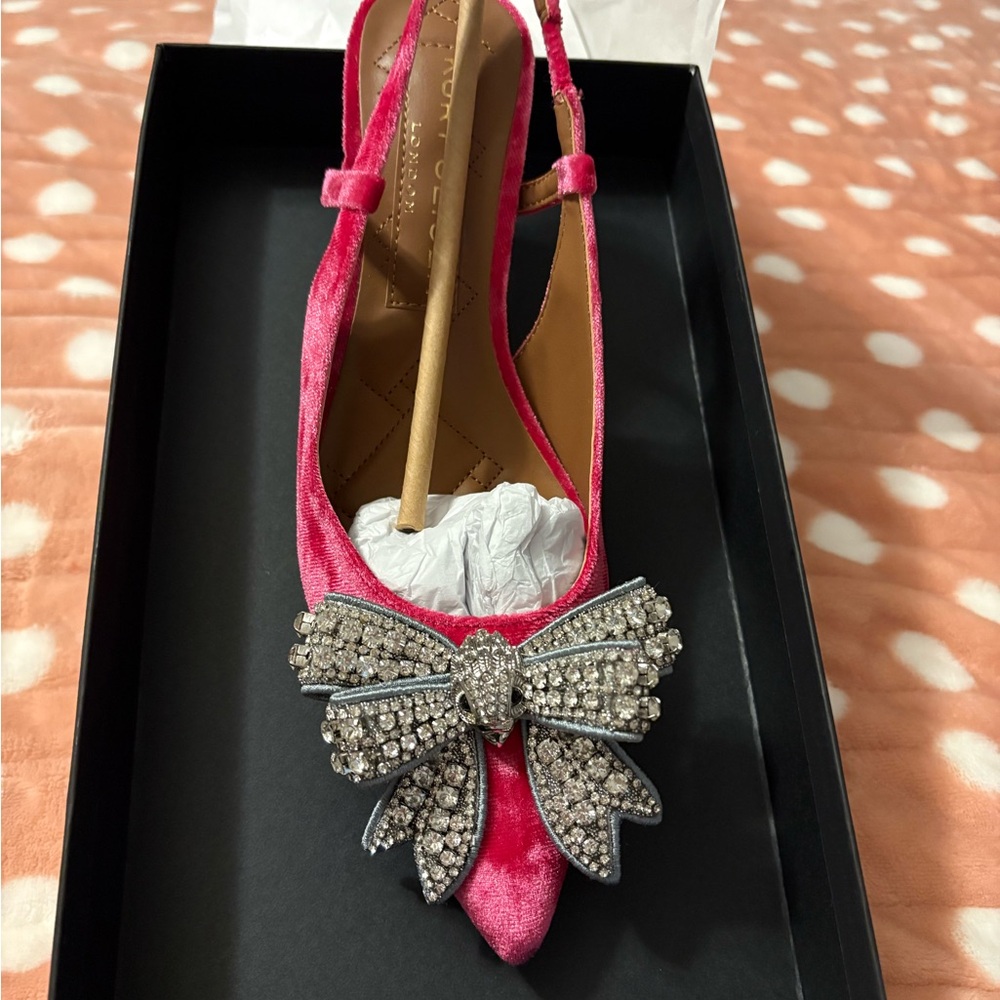 Kurt Geiger Pink Velvet Slingback with Crystal Bow